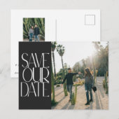 Elegant Zwart Retro Tekst Foto Opslaan van de datu Briefkaart (Voorkant / Achterkant)