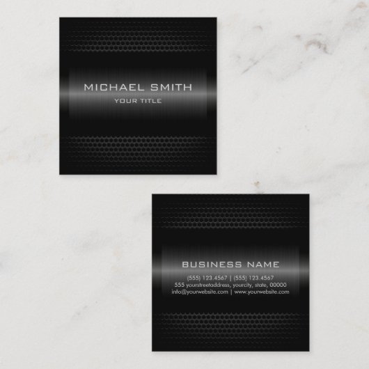 Elegant zwart roestvrij metaal vierkante visitekaartje (Voorkant / Achterkant)