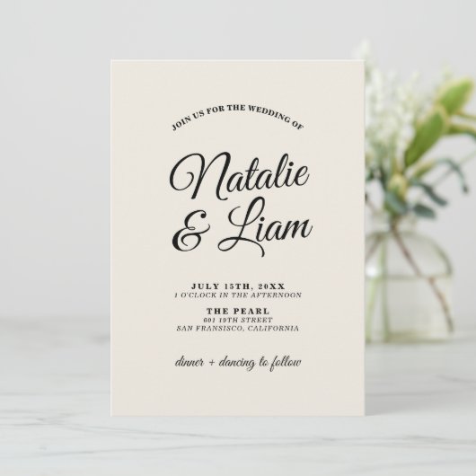 Elegant zwart romige retro leuk vet moderne bruilo kaart (Staand voorkant)