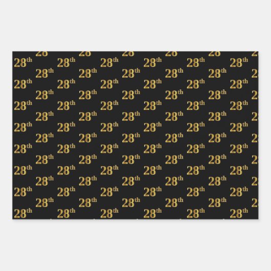 Elegant Zwart, Rood, Blauw, Faux Gold 28ste Event  Inpakpapier Vel (Voorkant)