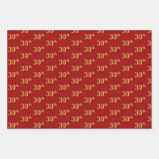 Elegant Zwart, Rood, Blauw, Faux Gold 30ste Event  Inpakpapier Vel (Voorkant 2)