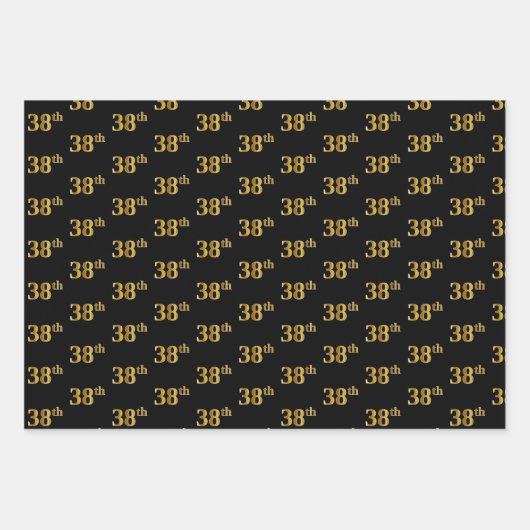 Elegant Zwart, Rood, Blauw, Faux Gold 38ste Event Inpakpapier Vel (Voorkant)