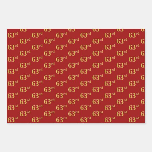 Elegant Zwart, Rood, Blauw, Faux Gold 63ste Event  Inpakpapier Vel (Voorkant 2)