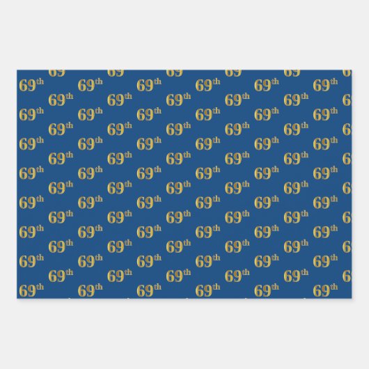 Elegant Zwart, Rood, Blauw, Faux Gold 69e Evenemen Inpakpapier Vel (Voorkant 3)