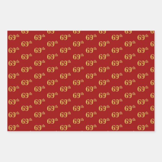 Elegant Zwart, Rood, Blauw, Faux Gold 69e Evenemen Inpakpapier Vel (Voorkant 2)