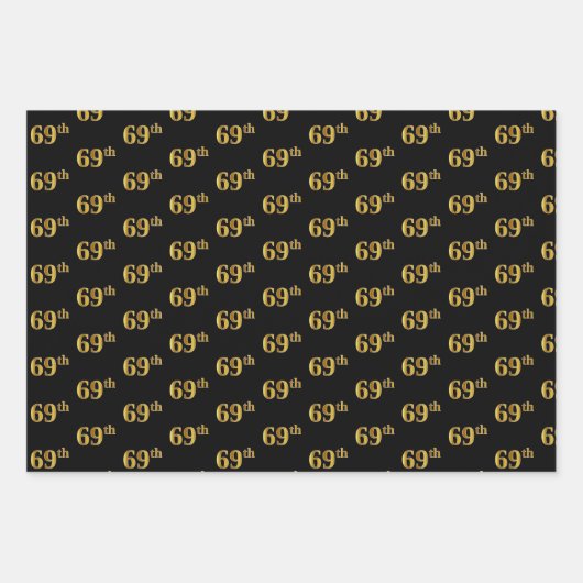 Elegant Zwart, Rood, Blauw, Faux Gold 69e Evenemen Inpakpapier Vel (Voorkant)