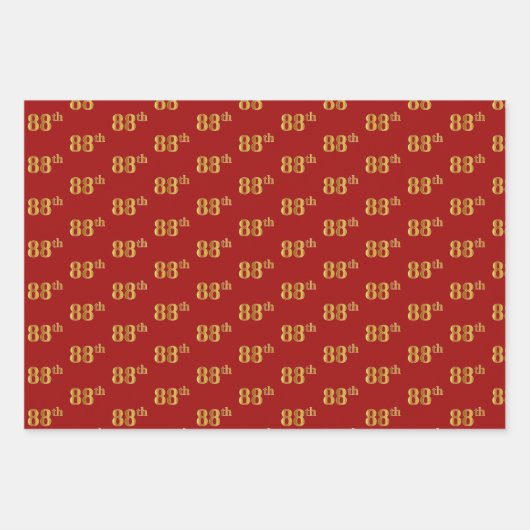 Elegant Zwart, Rood, Blauw, Faux Gold 88e Event # Inpakpapier Vel (Voorkant 2)