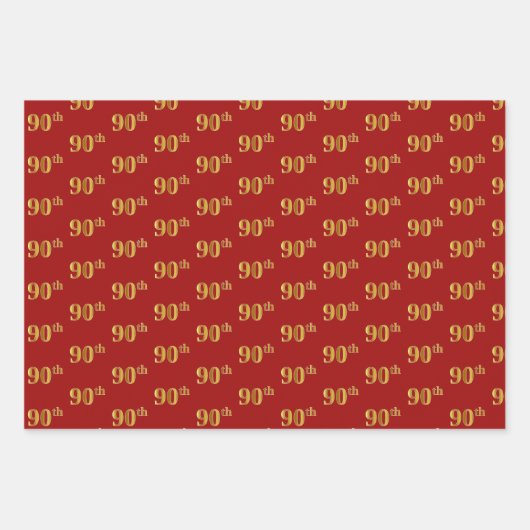 Elegant Zwart, Rood, Blauw, Faux Gold 90ste Event  Inpakpapier Vel (Voorkant 2)