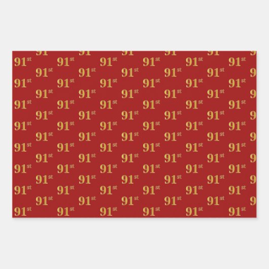 Elegant Zwart, Rood, Blauw, Faux Gold 91e Event # Inpakpapier Vel (Voorkant 2)