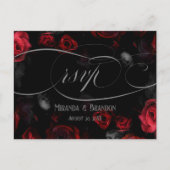 Elegant Zwart Rood Bloemen Bruiloft RSVP Briefkaar Aankondigingskaart (Voorkant)