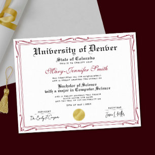 Elegant zwart-rood certificaat voor diploma-uitrei poster