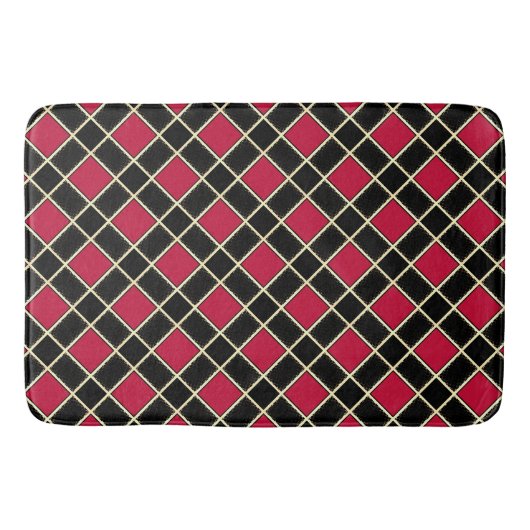 Elegant zwart-rood diamantpatroon badmat (Voorkant)