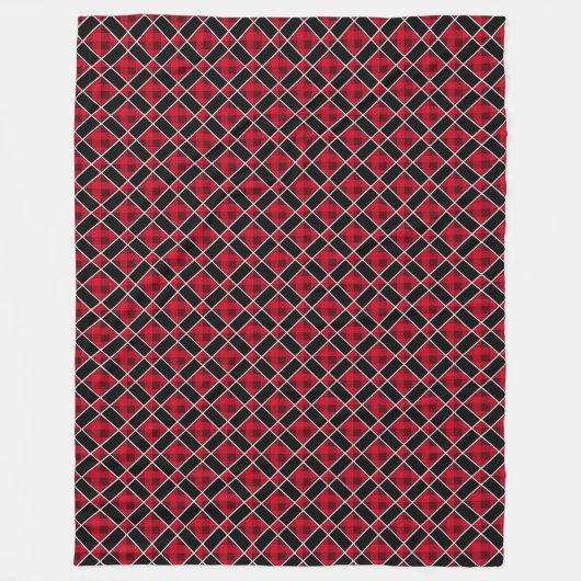 Elegant zwart & rood diamantpatroon fleece deken (Voorkant)