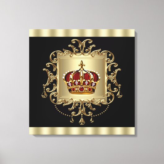 Elegant Zwart Rood en Goud Kroon Canvas Muurkunst (Voorkant)