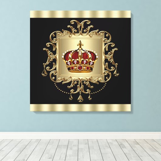 Elegant Zwart Rood en Goud Kroon Canvas Muurkunst (Insitu (Houten vloer))