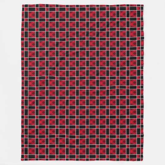 Elegant zwart-rood gerangschikt patroon fleece deken (Voorkant)