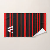 Elegant zwart &rood gestreept patroon monogram bad handdoek (Handdoek)