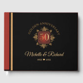 Elegant Zwart Rood Goud 50e Jubileum Gastenboek (Voorkant)