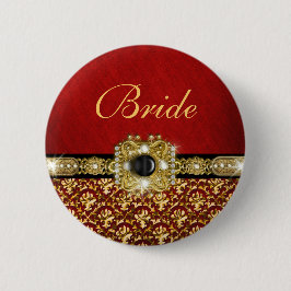 Elegant zwart rood goud "damasbruiloft" ronde button 5,7 cm