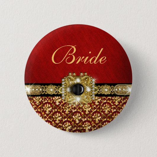 Elegant zwart rood goud "damasbruiloft" ronde button 5,7 cm (Voorkant)