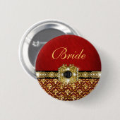 Elegant zwart rood goud "damasbruiloft" ronde button 5,7 cm (Voorkant /achterkant)