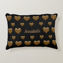 Elegant zwart/rood met geborstelde gouden harten accent kussen