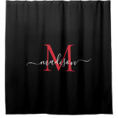 Elegant zwart rood monogram vrouwelijke scriptnaam douchegordijn (Voorkant)