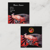 ELEGANT ZWART ROOD PAUWOOG MODE JUWEEL MONOGRAM VIERKANTE VISITEKAARTJE (Voorkant / Achterkant)