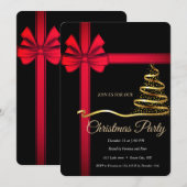 Elegant Zwart Rood Ribonn - Gouden Kerstboom Kaart (Voorkant / Achterkant)