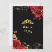 Elegant Zwart Rood Rozen Prinses XV Años Kaart (Achterkant)