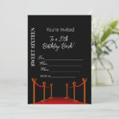 Elegant Zwart Rood Tapijt Hollywood 16e verjaardag Kaart (Staand voorkant)