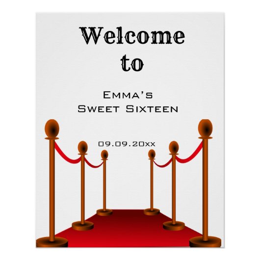 Elegant Zwart Rood Tapijt Zoet 16 Verjaardag Welko Perfect Poster (Voorkant)