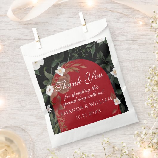 Elegant Zwart Rood Wit Bloemen Bruiloft Bedankzakje (Geknipt)