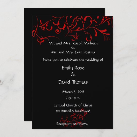 Elegant zwart, rood, wit kaart (Voorkant / Achterkant)