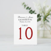 Elegant Zwart Rood Wit Trouwtafel Nummer Kaart (Staand voorkant)