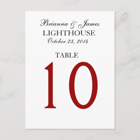 Elegant Zwart Rood Wit Trouwtafel Nummer Kaart (Voorkant)