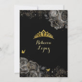 Elegant zwart Roos en gouden prinses Quinceañera Kaart (Achterkant)