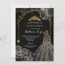 Elegant zwart Roos en gouden prinses Quinceañera