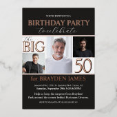 Elegant zwart Roos Gold 50ste verjaardag Folie Uitnodiging (Voorkant)