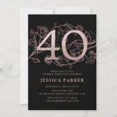 Elegant Zwart Roos Goud 40e Verjaardag Kaart (Voorkant)
