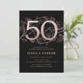 Elegant Zwart Roos Goud 50e Verjaardag Kaart (Staand voorkant)