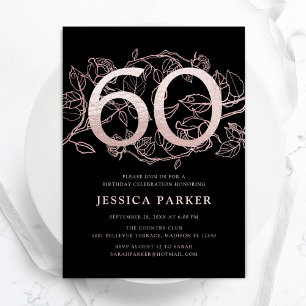 Elegant Zwart Roos Goud 60e Verjaardag Kaart