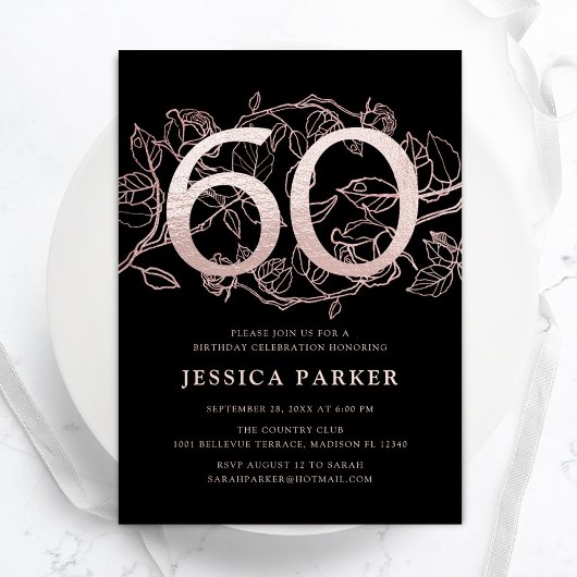 Elegant Zwart Roos Goud 60e Verjaardag Kaart
