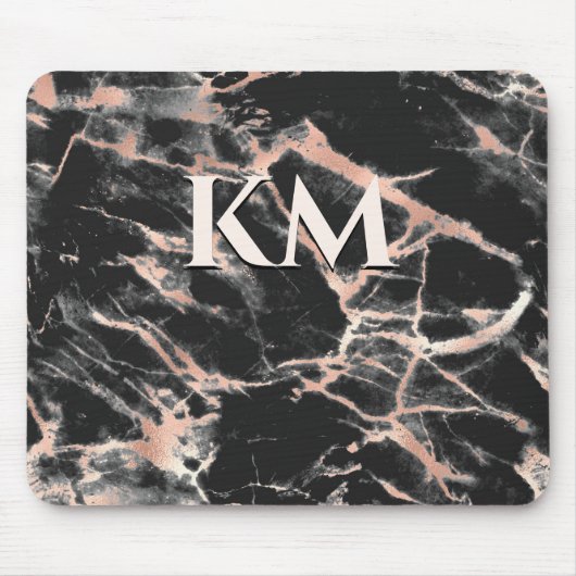 Elegant zwart roos goud girly marmer art monogram muismat (Voorkant)