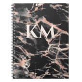 Elegant zwart roos goud girly marmer art monogram notitieboek (Voorkant)