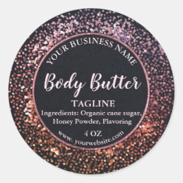 Elegant Zwart Roos Goud Glitter productetiket Ronde Sticker