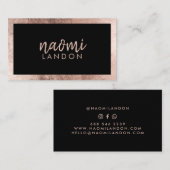 Elegant zwart roos goud modern vierkant minimalist visitekaartje (Voorkant / Achterkant)