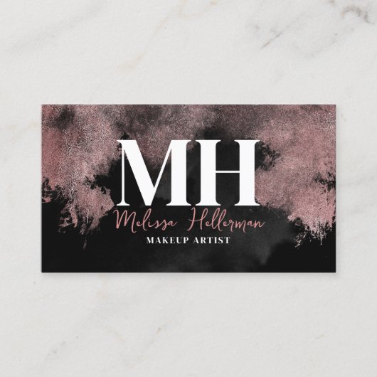 Elegant Zwart Roos Goud Monogram Visitekaartje (Voorkant)