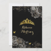 Elegant Zwart roos & Goud Royal Crown Mis Quince Kaart (Achterkant)