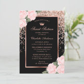 Elegant Zwart Roos Goud Roze Sweet 16 Verjaardag Kaart (Staand voorkant)